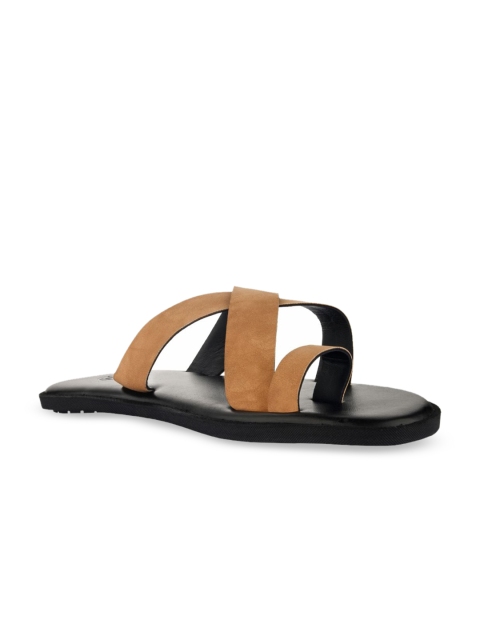 

SKO Men Tan Brown Solid Leather Comfort Sandals