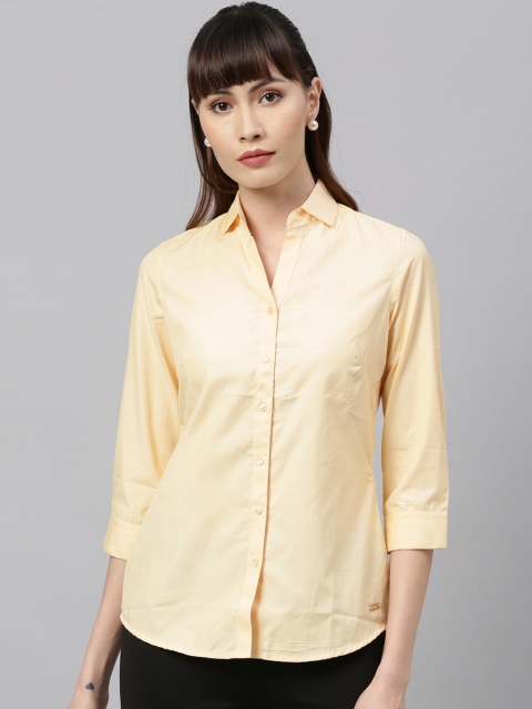 

Park Avenue Woman Yellow Regular Fit Striped Casual Shirt