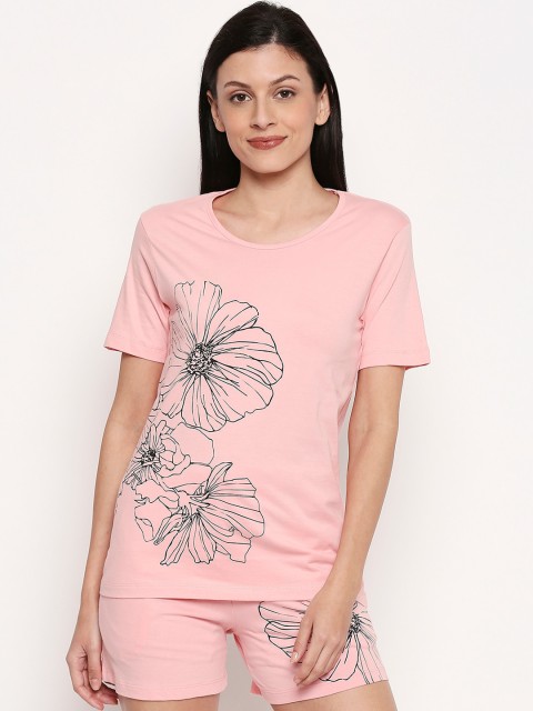 

XIN Women Pink & Black Printed Night Suit