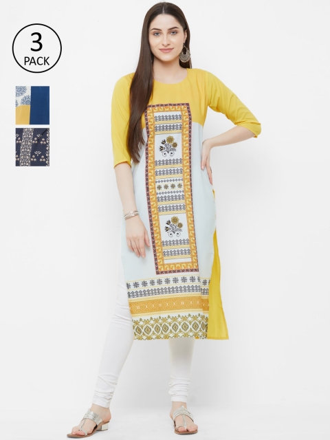 7Threads Women Pack Of 3 Printed Straight Kurta, Multi