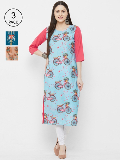 

7Threads Women Multicoloured Set of 3 Printed Straight Kurta, Multi