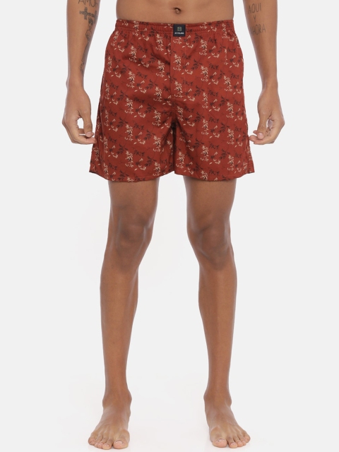 

IMYOUNG Men Rust Red & Beige Pure Cotton Floral Printed Boxer IMYBXRPK129A