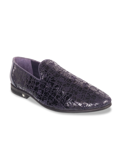 

J.FONTINI Men Navy Blue Textured Formal Slip-Ons