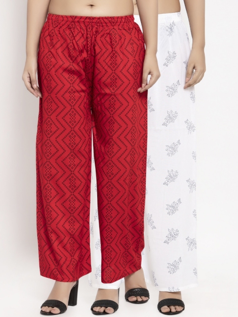 

KLOTTHE Women Pack Of 2 Printed Straight Palazzos, White