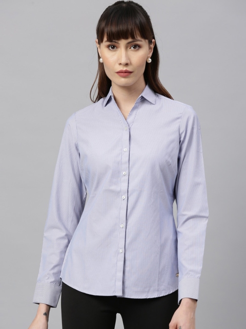 

Park Avenue Woman Blue Regular Fit Striped Casual Shirt
