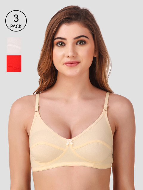 

Fasense Women Pack of 3 Solid Non-Padded Non-Wired Everyday Bras BVCOM0, Cream