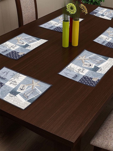 

KLOTTHE Set Of 6 Blue & White Woven-Design Table Placemats