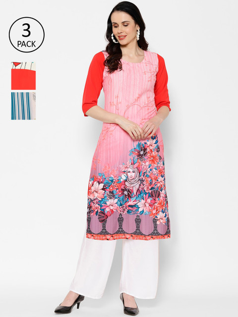 

7Threads Women Pack of 3 Printed Straight Kurta, Multi