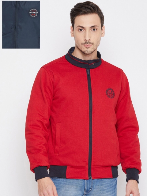 

Okane Men Navy Blue & Red Solid Reversible Bomber Jacket