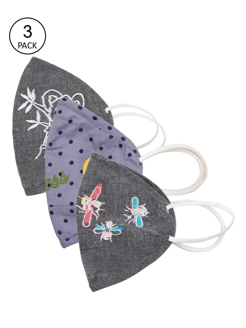 

EMAHO Women Pack of 3 Printed 3-Ply Reusable Cloth Mask, Grey