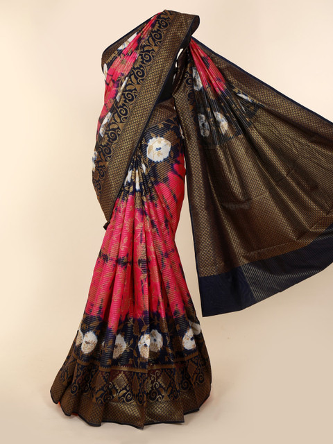 

Pothys Pink & Brown Cotton Blend Woven Design Saree