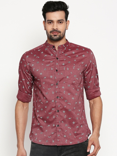 

People Men Maroon Slim Fit Printed Casual Shirt