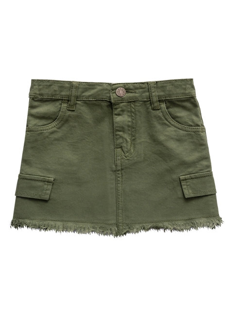 

Kid Studio Girls Olive Green Solid A-Line Skirt