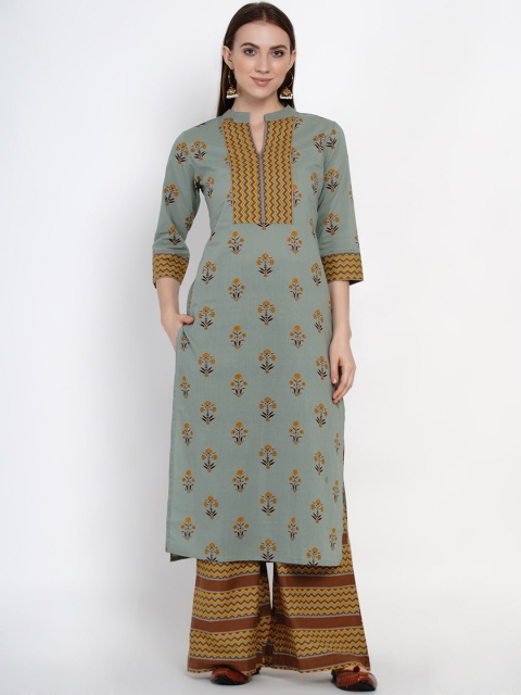 

Yuris Women Grey & Brown Printed Cotton Kurta with Palazzos