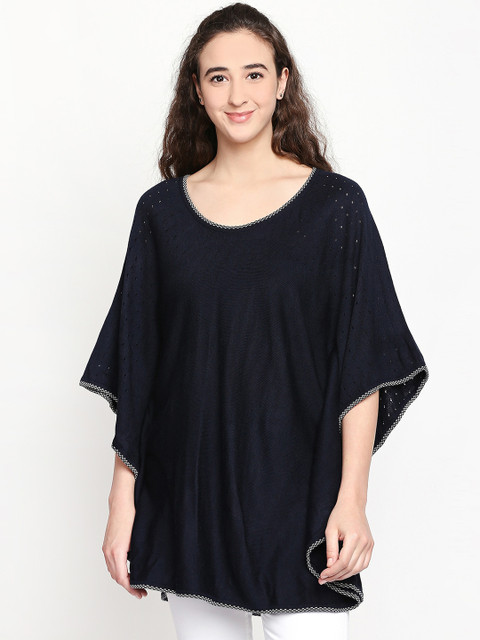

AKKRITI BY PANTALOONS Women Navy Blue Solid Poncho Sweater