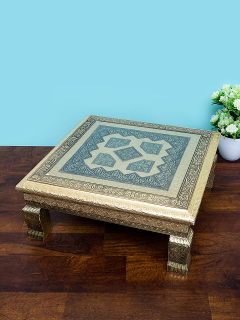 

Golden Peacock Gold-Toned Handcrafted Traditional Square Shape Pooja Chowki