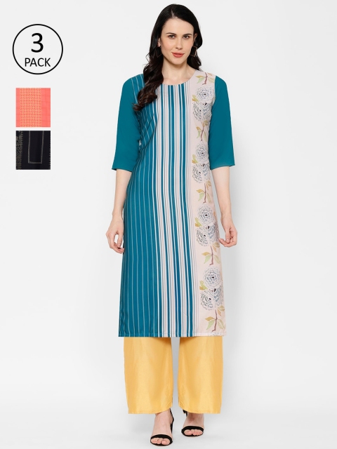 

7Threads Women Pack of 3 Printed Straight Kurta, Multi