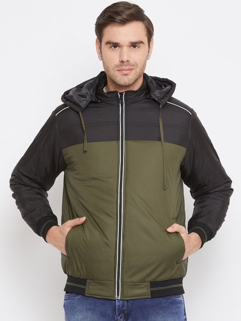 

Okane Men Olive Green Colourblocked Puffer Jacket