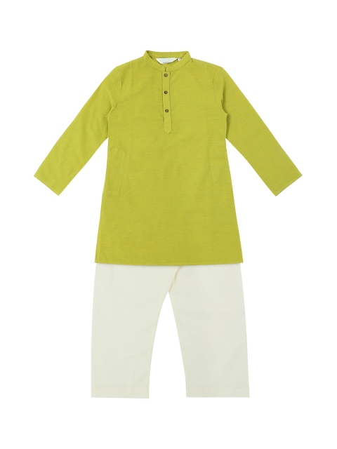 

indus route by Pantaloons Boys Lime Green & White Solid Kurta with Pyjamas