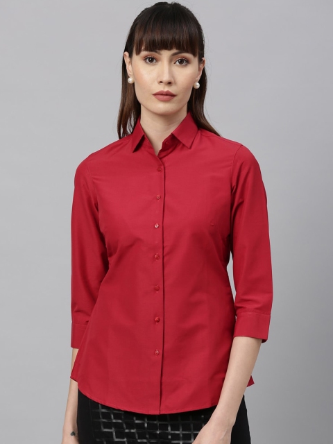 Park Avenue Woman Red Regular Fit Solid Casual Shirt