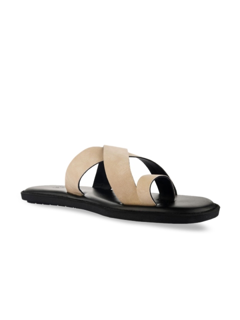 SKO Men Beige Solid Leather Sandals
