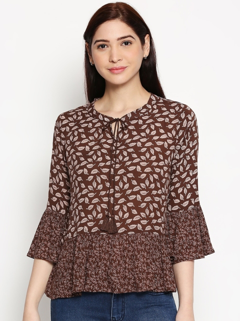 

People Women Brown Printed Peplum Top