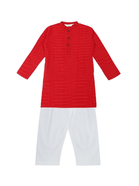 

indus route by Pantaloons Boys Red & White Striped Kurta with Pyjamas