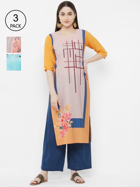 

7Threads Women Multicoloured Set of 3 Printed Straight Kurta, Multi