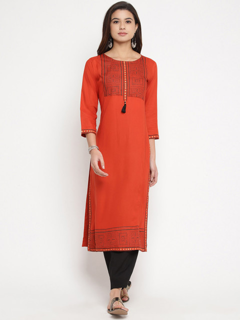 

Prakhya Women Red Yoke Design Kurta with Trousers