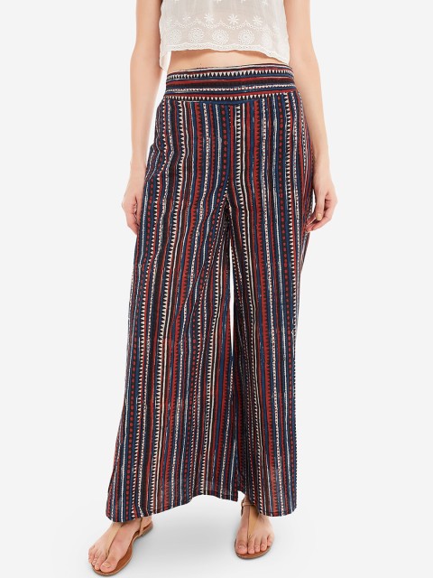 

Desi Weavess Women Red & Blue Striped Flared Palazzos