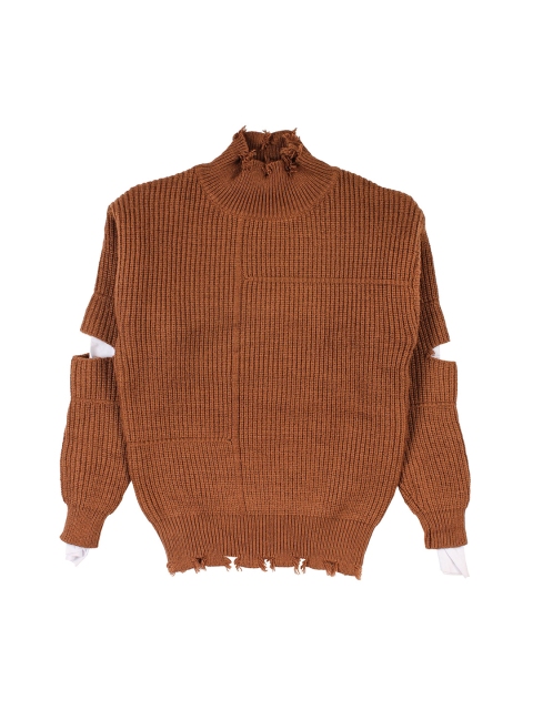 

Lil Lollipop Unisex Kids Brown Self-Design Distressed Pullover Sweater