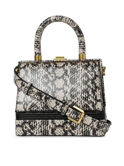 

CHARLES & KEITH Cream-Coloured & Black Textured Handheld Bag