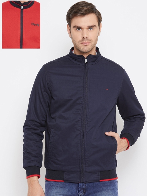 

Okane Men Navy Blue & Red Solid Reversible Bomber Jacket
