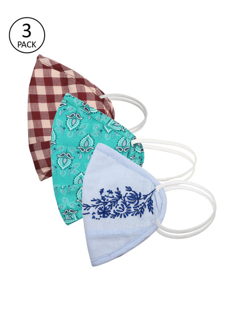 

EMAHO Women Pack Of 3 3-Ply Reusable Anti-Pollution Cotton Masks, Blue