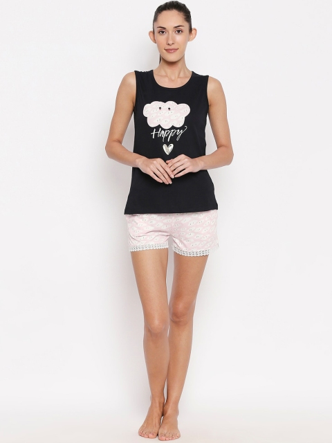 

XIN Women Pink & Black Printed Night Suit