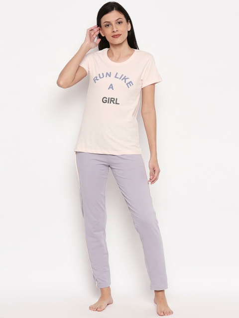 

XIN Women Pink & Grey Printed 3-Piece Night Suit