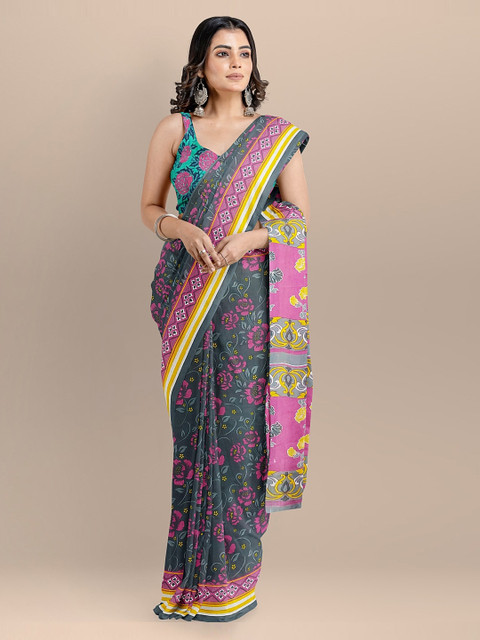 

BharatSthali Grey Printed Bagru Sustainable Saree