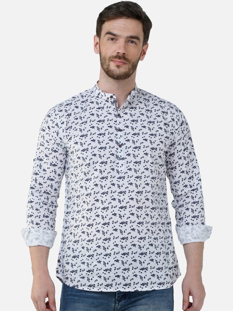 

COLVYNHARRIS JEANS Men White & Blue Slim Fit Printed Casual Shirt