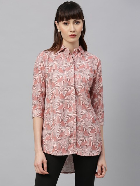 

Park Avenue Woman Brown Regular Fit Printed Longline Casual Shirt