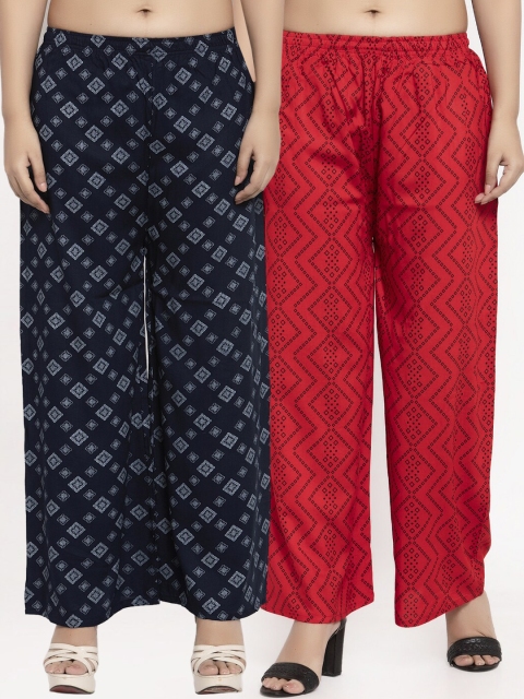 

KLOTTHE Women Pack Of 2 Printed Straight Palazzos, Red