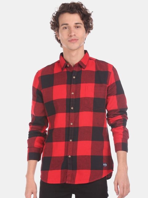 

Flying Machine Men Red & Black Regular Fit Checked Cotton Casual Shirt