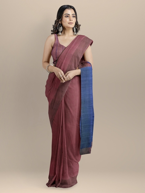 

BharatSthali Maroon Pure Silk Solid Tussar Saree