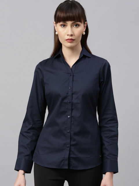 

Park Avenue Woman Blue Regular Fit Self Design Casual Shirt