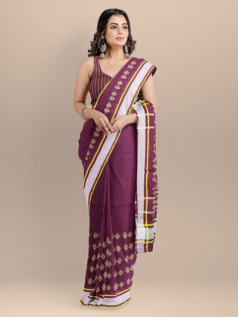 

BharatSthali Purple Pure Linen Woven Design Bhagalpuri Sustainable Saree