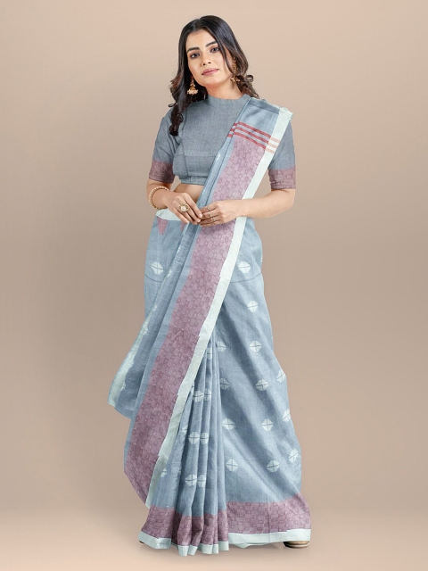 

BharatSthali Blue & White Pure Cotton Woven Design Mangalagiri Saree