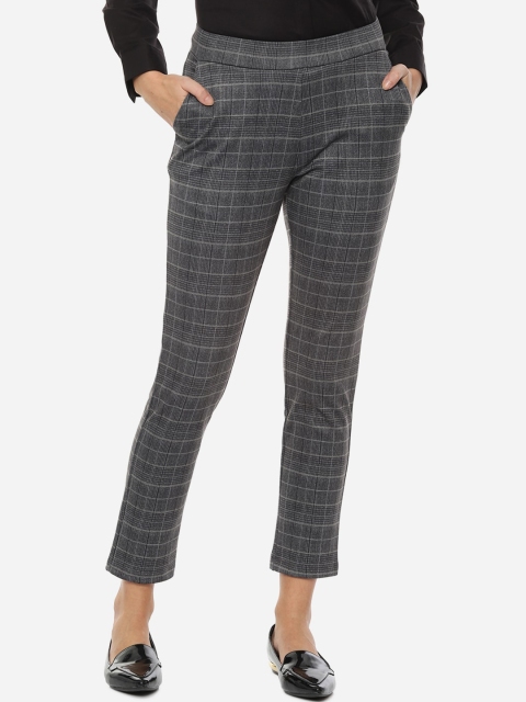 Allen Solly Woman Women Grey Regular Fit Checked Formal Trousers