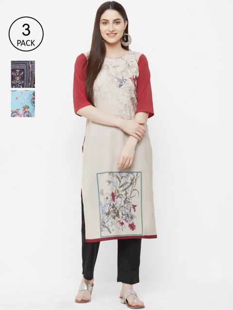 

7Threads Women Pack Of 3 Printed Straight Kurta, Multi