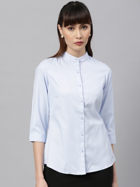

Park Avenue Woman Blue Regular Fit Striped Casual Shirt