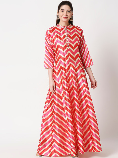 

ZRI Women Cream-Coloured Printed Maxi Dress