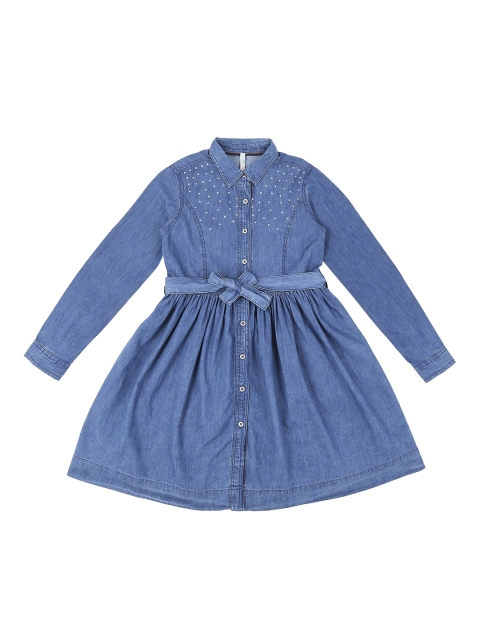 

Pantaloons Junior Girls Blue Printed Shirt Dress